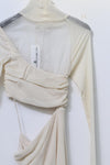 Un Morceau velvet lace stitching waist details dress UM231LS08 white PUM35